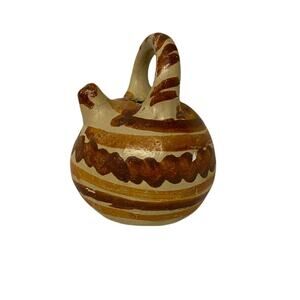 Small Round Teapot Jug Made In Mexico Brown Orange Design Tourist Item